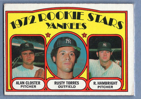1972 Topps #124 Yankees Rookies (Alan Closter, Roger Hambright, Rusty Torres) Ex-Nm