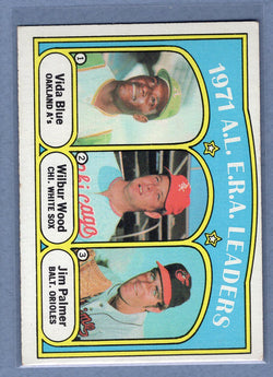 1972 Topps #92 AL ERA Leaders Blue/Wood/Palmer EX  GO500