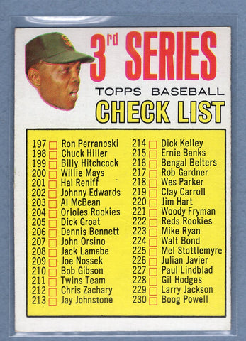 1967 Topps #191 3rd Series Checklist (Willie Mays)(214 is Dick Kelley)  VG   GO223