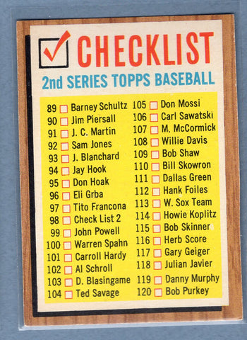 1962 Topps #98 Checklist 89-176  EX  GO522