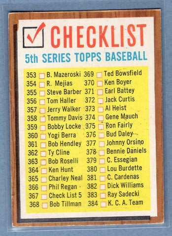 1962 Topps #367 Checklist 353-429  EX  GO522