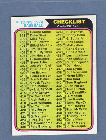 1974 Topps Baseball #414 Checklist 397-528 NM-MT 002