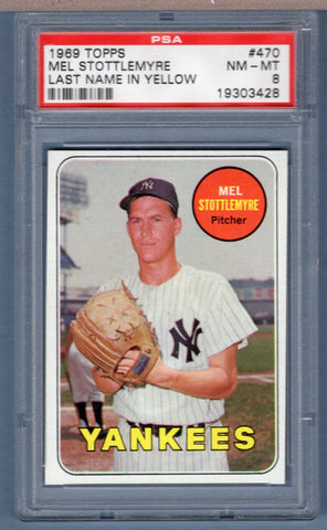 1969 Topps #470 Mel Stottlemyre (19303428) PSA 8