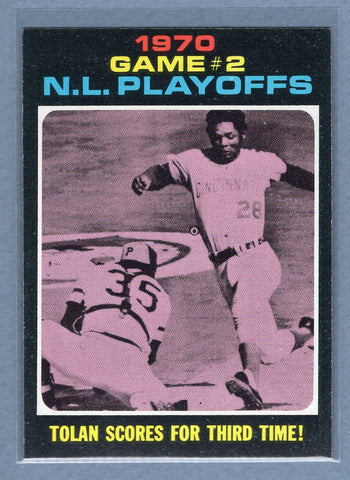 1971 Topps #200 N.L. Playoff Game 2 (Tolan Scores For Third Time)  (d) EX-MT  GO775