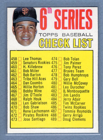 1967 Topps #454 6th Series Checklist 458-533 (Marichal Left Ear Shows) EX-MT  GO360