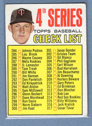 1967 Topps #278 Checklist (Jim Kaat) VG-EX  GO368
