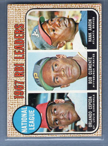 1968 Topps #3 NL RBI Leaders (Clemente, Aaron, etc.) EX  GO588