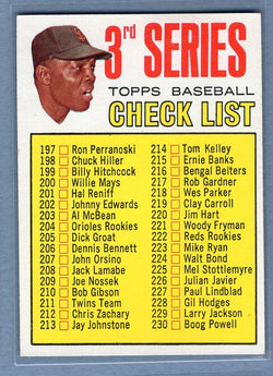 1967 Topps #191 3rd Series Checklist 197-283 (Willie Mays) (HOF) (214 is Tom Kelley) EX-MT  GO446
