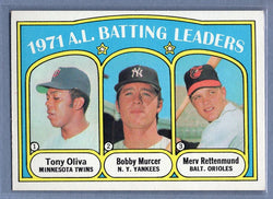 1972  Topps #86 A.L. Batting Leaders (Murcer, Oliva, Rettenmund) Ex-Nm