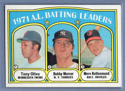 1972  Topps #86 A.L. Batting Leaders (Murcer, Oliva, Rettenmund) Ex-Nm