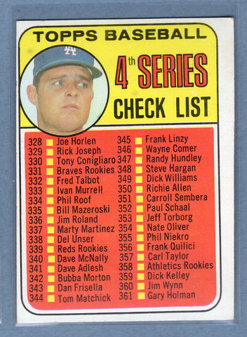 1969 Topps #314 Checklist 328-425 (Drysdale) EX  GO850