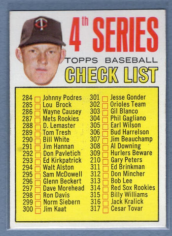 1967 Topps #278 Checklist (Jim Kaat) EX-MT   GO123