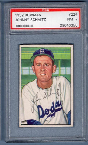 1952 Bowman #224 Johnny Schmitz PSA 8
