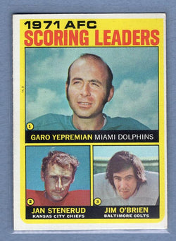 1972 Topps #7 AFC Scoring Leaders (Yepremian/Stenerud/O'Brien) EX-MT   GO188