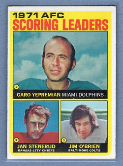1972 Topps #7 AFC Scoring Leaders (Yepremian/Stenerud/O'Brien) EX  GO244