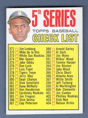 1967 Topps #361 Checklist 371-457 (Clemente) EX-MT  GO111