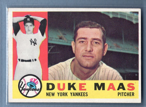 1960 Topps # 421 Duke Maas EX-MT High Grade Set Break